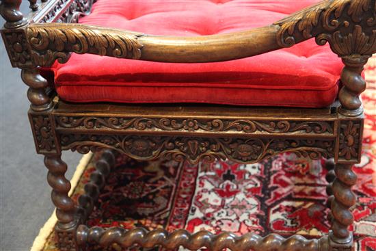 A late 19th century Indo-Portuguese hardwood settee, W.6ft 6in. D.2ft 3in. H.3ft 5in.